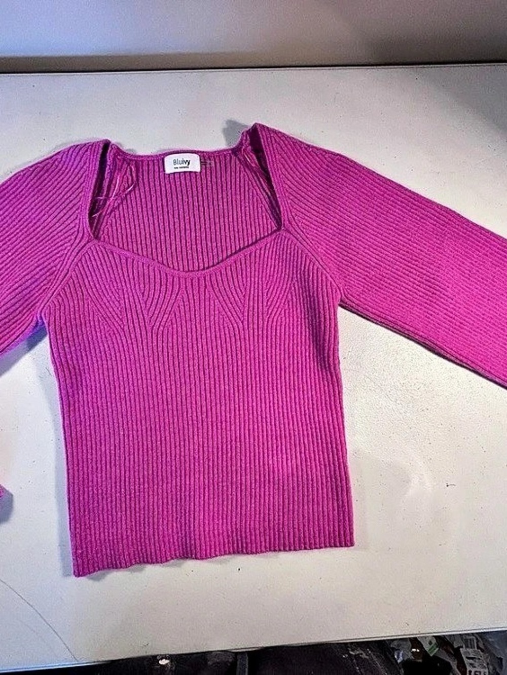 Bluivy Ribbed Scoop Neck Sweater in Pink Small Like New